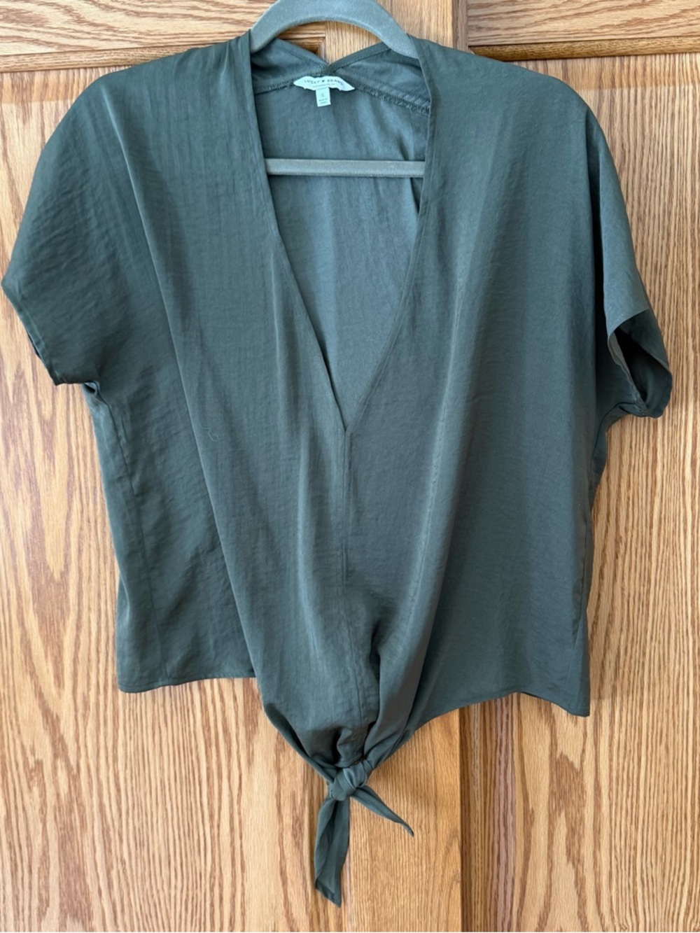 Lucky Brand Dark Olive V-Neck Tie-Front Blouse